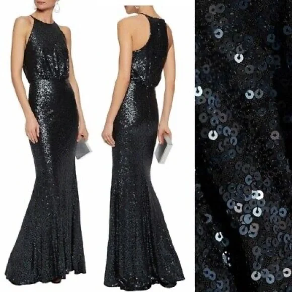 badgley mischka navy sequin dress Navy Sequin Blouson Gown by Badgley Mischka